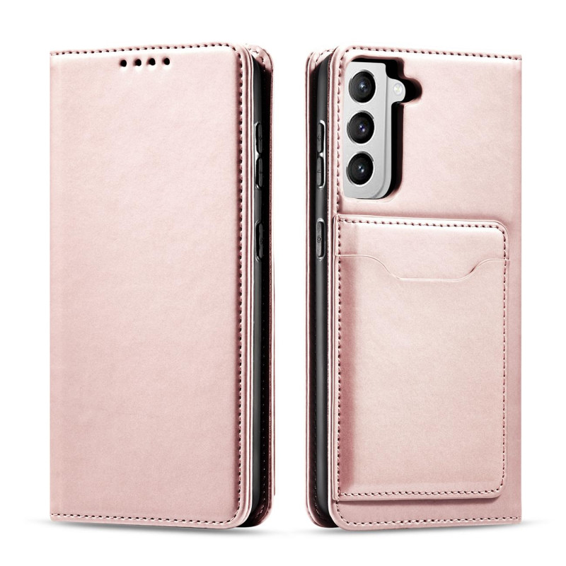 Magnetinis kortelės dėklas, skirtas Samsung Galaxy S22+ (S22 Plus) Cover Card Piniginės kortelės stovas rožinis
