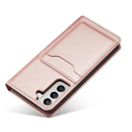 Magnetinis kortelės dėklas, skirtas Samsung Galaxy S22+ (S22 Plus) Cover Card Piniginės kortelės stovas rožinis