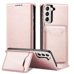 Magnetinis kortelės dėklas, skirtas Samsung Galaxy S22+ (S22 Plus) Cover Card Piniginės kortelės stovas rožinis