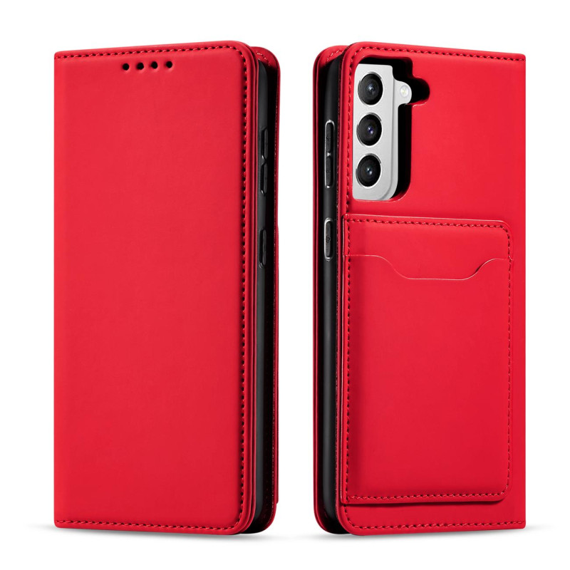 Magnet Card Case dėklas, skirtas Samsung Galaxy S22+ (S22 Plus) padengti kortelės piniginės kortelių stovas raudonas