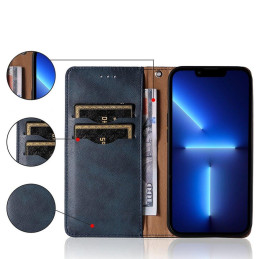 Magnetinio dirželio dėklas, skirtas Samsung Galaxy A13 5G padengti pinigine + mini pakabukas, mėlynas
