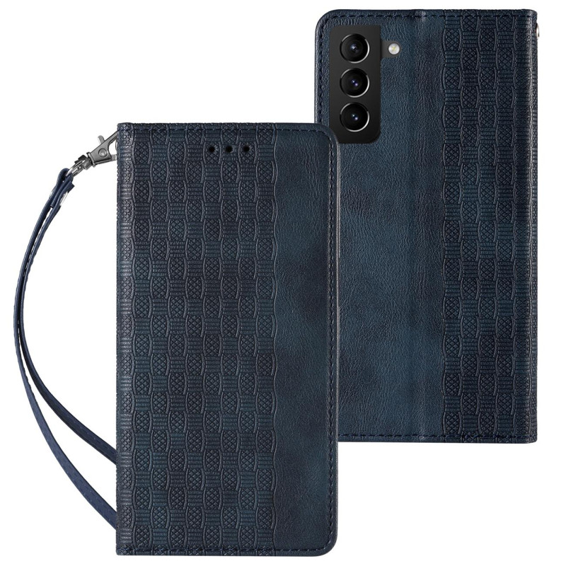 Magnetinio dirželio dėklas, skirtas Samsung Galaxy S22 Ultra piniginės dangtelis + mini mėlynos spalvos pakabukas