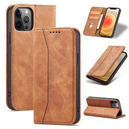 Magnet Fancy Case dėklas skirtas iPhone 12 Pro, dangtelis, kortelių piniginė, kortelių stovas, ruda