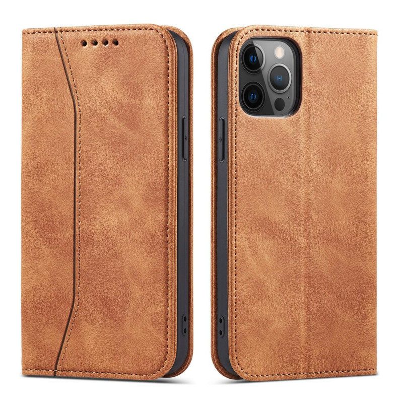 Magnet Fancy Case dėklas skirtas iPhone 12 Pro Max, dangtelis, kortelių piniginė, kortelių stovas, ruda
