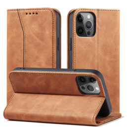 Magnet Fancy Case dėklas skirtas iPhone 12 Pro Max, dangtelis, kortelių piniginė, kortelių stovas, ruda