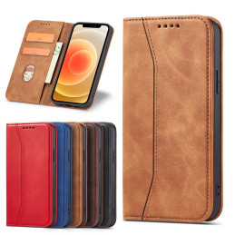Magnet Fancy Case dėklas skirtas iPhone 12 Pro Max, dangtelis, kortelių piniginė, kortelių stovas, ruda