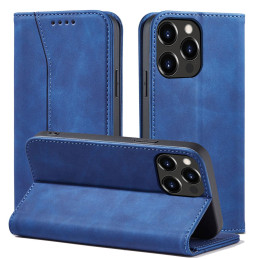 Magnet Fancy Case dėklas skirtas iPhone 13 Pro, dangtelis, kortelių piniginė, kortelių stovas, mėlynas