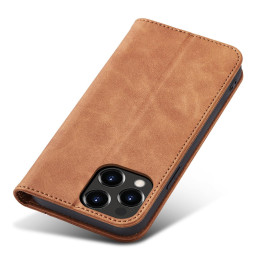 Magnet Fancy Case dėklas skirtas iPhone 13 Pro, dangtelis, kortelių piniginė, kortelių stovas, ruda