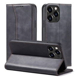 Magnet Fancy Case dėklas skirtas iPhone 13 Pro Max, dangtelis, kortelių piniginė, kortelių stovas, juodas