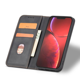 Magnet Fancy Case dėklas skirtas iPhone 13 Pro Max, dangtelis, kortelių piniginė, kortelių stovas, juodas