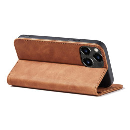 Magnet Fancy Case dėklas skirtas iPhone 13 Pro Max, dangtelis, kortelių piniginė, kortelių stovas, ruda