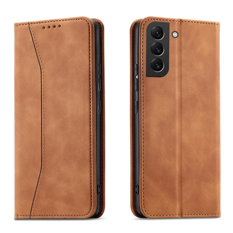 Magnetinis Fancy Case Dėklas, skirtas Samsung Galaxy S22+ (S22 Plus) Cover Card Piniginės kortelės stovas rudas