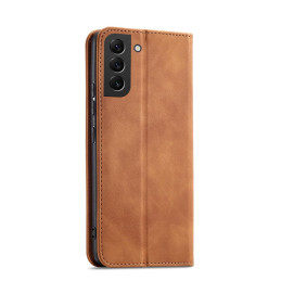 Magnetinis Fancy Case Dėklas, skirtas Samsung Galaxy S22+ (S22 Plus) Cover Card Piniginės kortelės stovas rudas