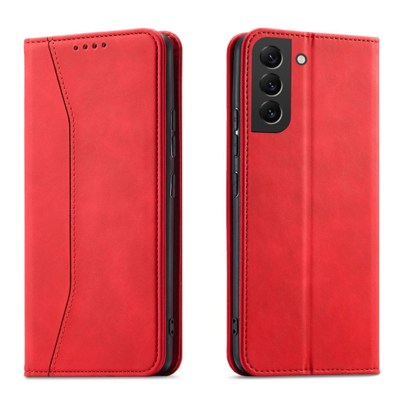 Magnetinis Fancy Case Case Dėklas, skirtas Samsung Galaxy S22+ (S22 Plus) Cover Card Piniginės kortelės stovas raudonas
