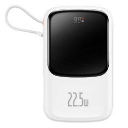 „Baseus Qpow Powerbank“ 10 000 mAh įmontuotas USB tipo C laidas 22,5 W greito įkrovimo SCP AFC FCP baltas (PPQD020102)