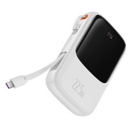 „Baseus Qpow Powerbank“ 10 000 mAh įmontuotas USB tipo C laidas 22,5 W greito įkrovimo SCP AFC FCP baltas (PPQD020102)