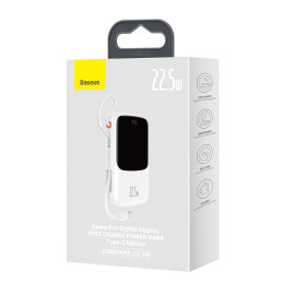 „Baseus Qpow Powerbank“ 10 000 mAh įmontuotas USB tipo C laidas 22,5 W greito įkrovimo SCP AFC FCP baltas (PPQD020102)