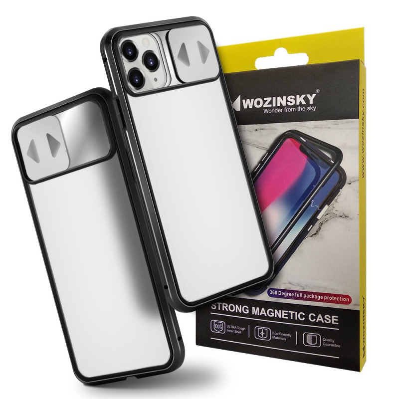 Wozinsky Magnetic Cam Slider Case Magnetic Case 360 Full Cover Glass Screen Camera Protector Huawei P40 Black