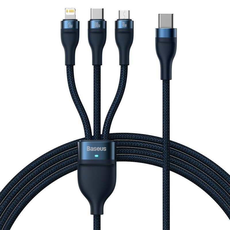 „Baseus Flash Series II“ laidas USB Type C / USB Type C / Lightning / micro USB 100 W 1,5 m mėlynas (CASS030203)