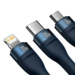 „Baseus Flash Series II“ laidas USB Type C / USB Type C / Lightning / micro USB 100 W 1,5 m mėlynas (CASS030203)