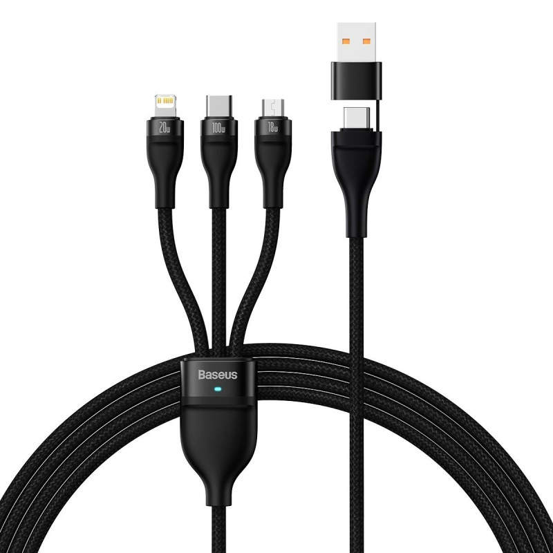 „Baseus Flash Series II“ laidas USB Type C / USB Type A – USB Type C / Lightning / micro USB 100 W 1,2 m black (CASS0301...