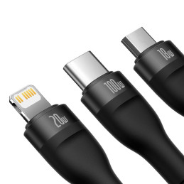 „Baseus Flash Series II“ laidas USB Type C / USB Type A – USB Type C / Lightning / micro USB 100 W 1,2 m black (CASS0301...