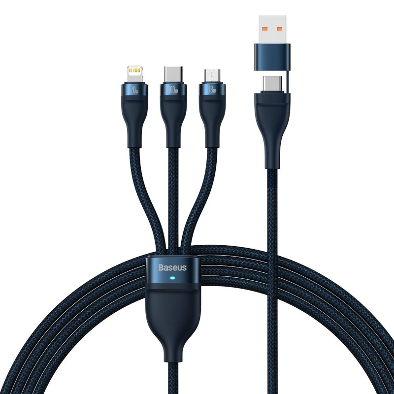 Baseus Flash Series II kabelis USB Type C / USB Type A - USB Type C / Lightning / micro USB 100 W 1,2 m blue (CASS030103...
