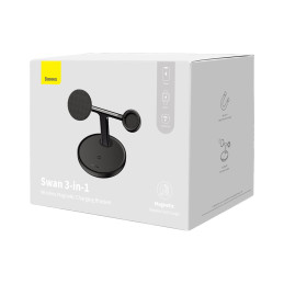 Baseus Swan indukcinis įkroviklis (suderinamas su MagSafe) stovas iPhone, Apple Watch, AirPods + USB-C laidas 1m juodas ...