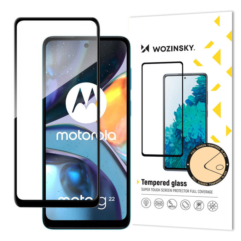 Wozinsky Super patvarūs klijai viso ekrano grūdintas stiklas su rėmeliu patogiu dėklu Motorola Moto G22 Black