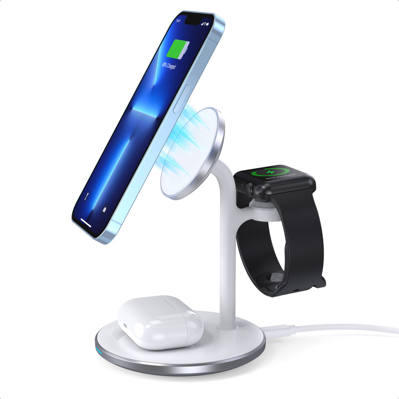 Choetech indukcinis įkroviklis (suderinamas su MagSafe) stovas iPhone, Apple Watch, AirPods baltas (T585-F)