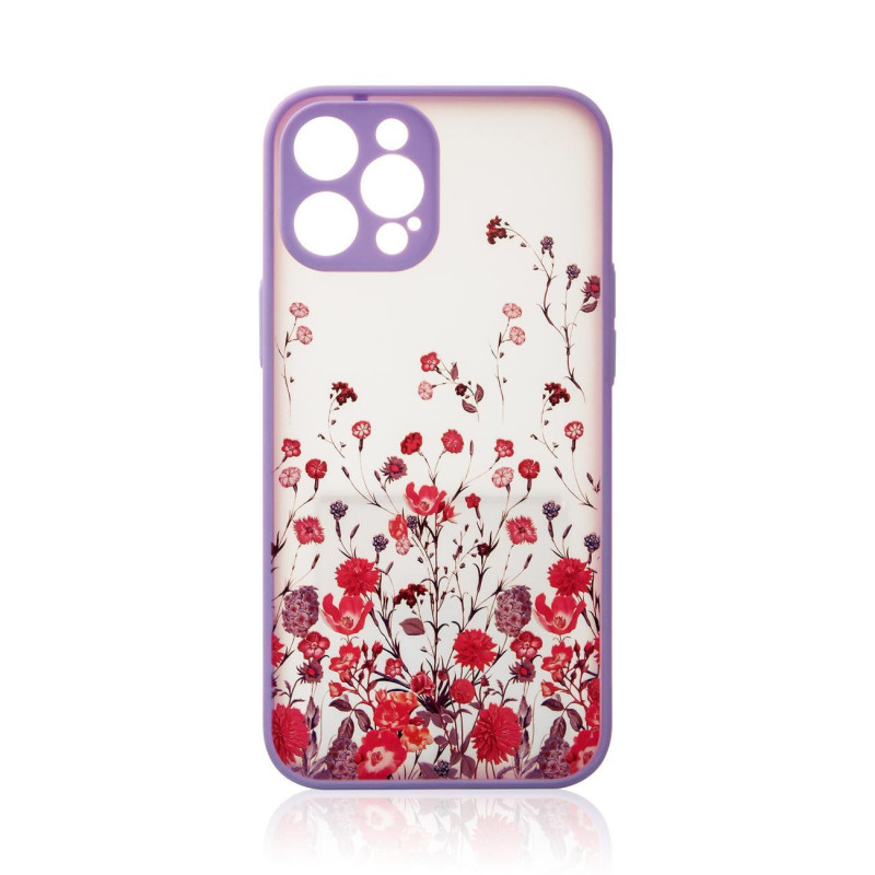 Dizaino dėklas iPhone 12 Pro Max, purpurinis gėlėtas dangtelis