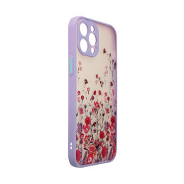 Dizaino dėklas iPhone 12 Pro Max, purpurinis gėlėtas dangtelis