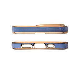 Lighting Color Case dėklas skirtas iPhone 13 Pro, gelinis dangtelis su auksiniu rėmeliu, mėlynas