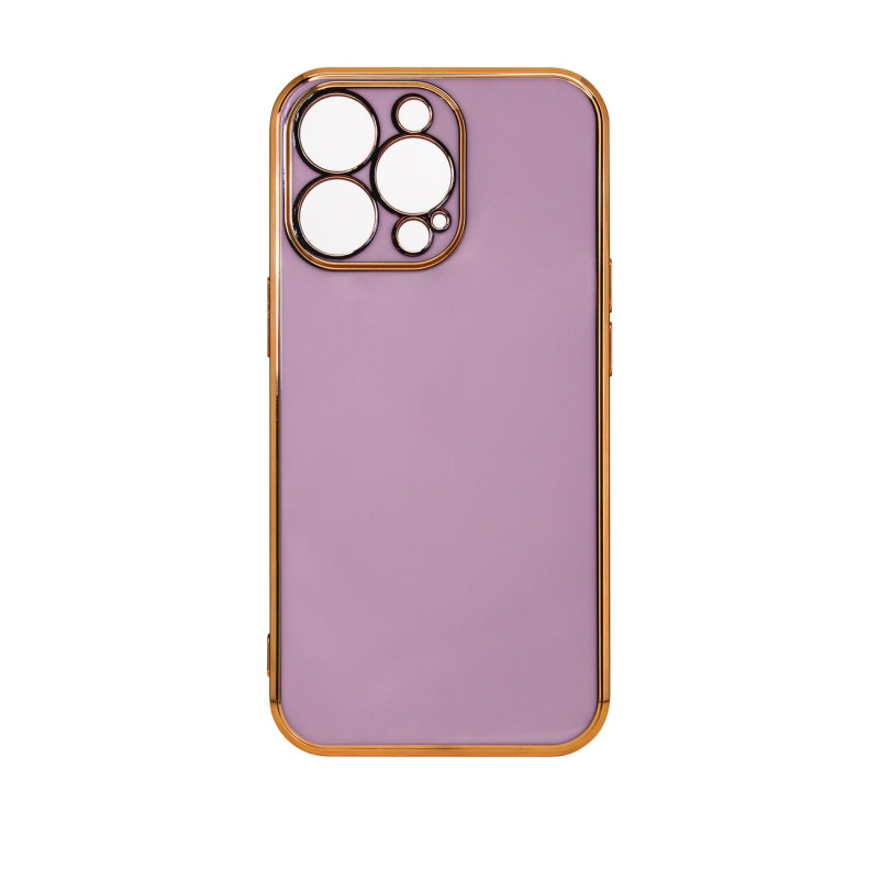 Lighting Color Case dėklas, skirtas iPhone 12 Pro Max gelio dangteliu su auksiniu rėmeliu violetiniu
