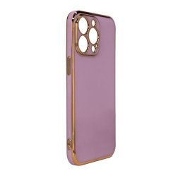 Lighting Color Case dėklas, skirtas iPhone 12 Pro Max gelio dangteliu su auksiniu rėmeliu violetiniu