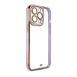 Fashion Case dėklas, skirtas iPhone 12 Pro Max, gelinis dangtelis su auksiniu rėmeliu, violetinė