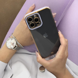 Fashion Case dėklas, skirtas iPhone 12 Pro Max, gelinis dangtelis su auksiniu rėmeliu, violetinė