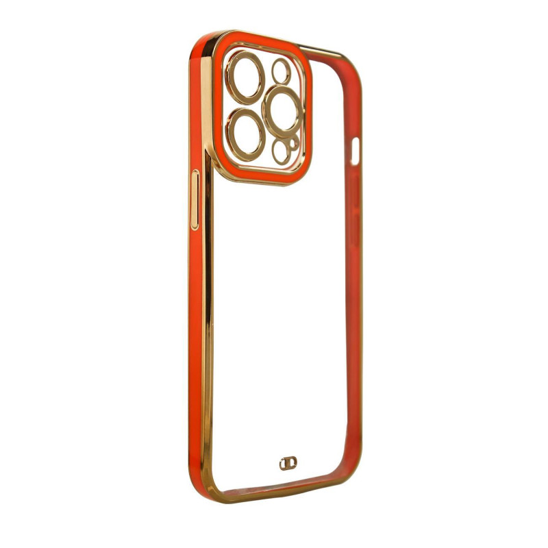 Fashion Case dėklas, skirtas iPhone 12, gelinis dangtelis su auksiniu rėmeliu, raudonas