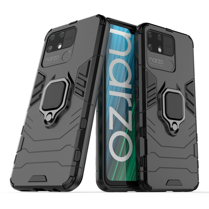 Ring Armor šarvuotas hibridinis korpuso dangtelis + magnetinis laikiklis Realme Narzo 50A juodas
