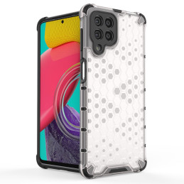 Korinio korpuso šarvuotas dangtelis su gelio rėmeliu, skirtas Samsung Galaxy M53 5G skaidrus