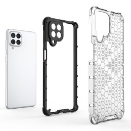 Korinio korpuso šarvuotas dangtelis su gelio rėmeliu, skirtas Samsung Galaxy M53 5G skaidrus