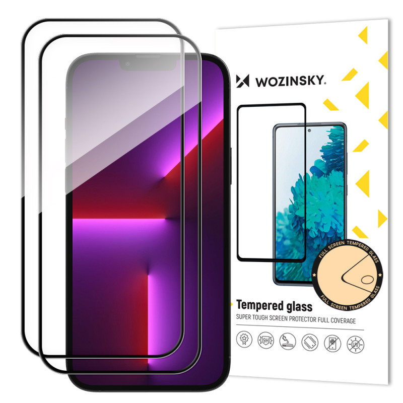 Wozinsky rinkinys iš 2x itin patvaraus viso klijais grūdinto stiklo viso ekrano su rėmeliu patogiu dėklu iPhone 14 Pro B...