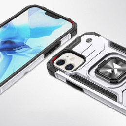 Wozinsky Ring Armor dėklas iPhone 14 šarvuoto dangtelio magnetinio laikiklio žiedo sidabras