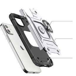 Wozinsky Ring Armor dėklas iPhone 14 šarvuoto dangtelio magnetinio laikiklio žiedo sidabras