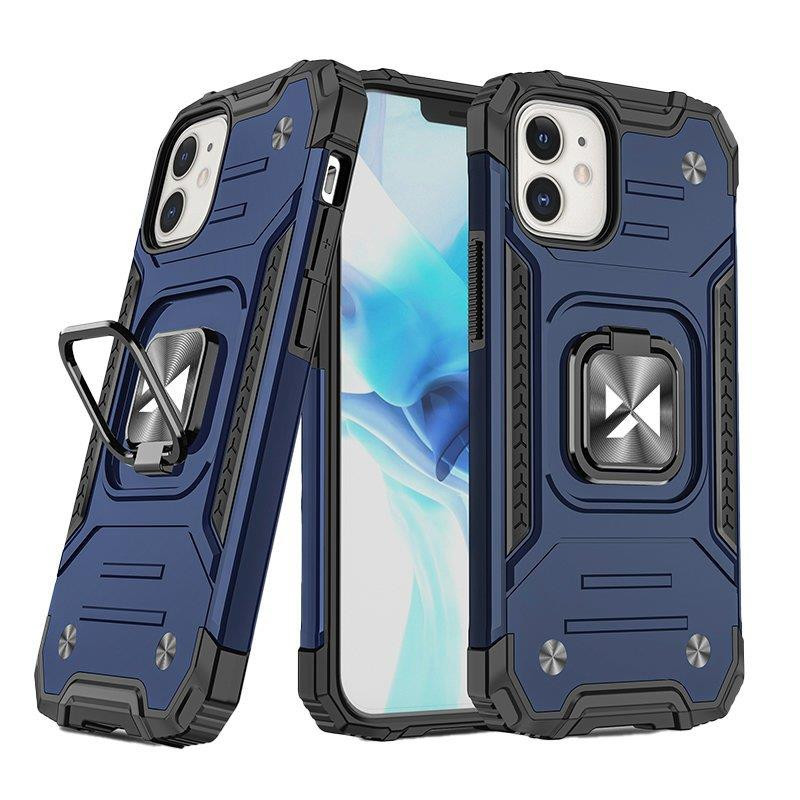 Wozinsky Ring Armor dėklas iPhone 14 šarvuoto dangtelio magnetinio laikiklio žiedas mėlynas