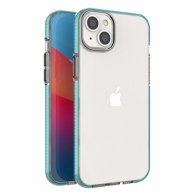 Spring Case iPhone 14 Plus silikoninis dangtelis su rėmeliu, šviesiai mėlynas