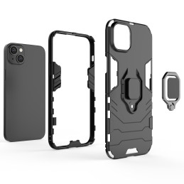 Ring Armor dėklas iPhone 14 Plus, šarvuotas dangtelis, magnetinis žiedo laikiklis, juodas
