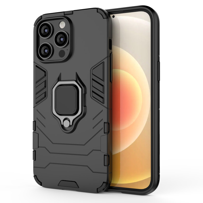 Ring Armor dėklas iPhone 14 Pro Max, šarvuotas dangtelis, magnetinis žiedo laikiklis, juodas