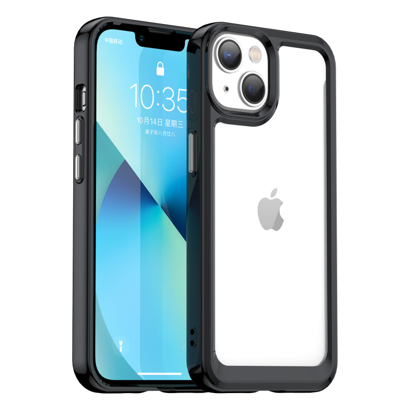 Outer Space Case iPhone 14 Plus kietas dėklas su gelio rėmeliu, juodas