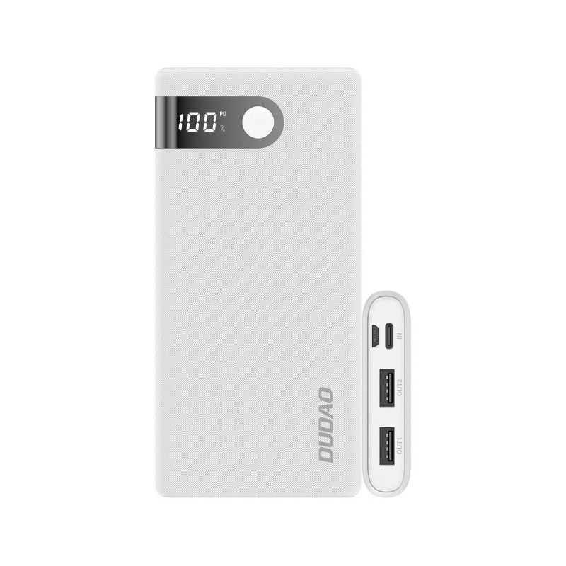 Dudao Powerbank 10000 mAh 2x USB / USB Type C / micro USB 2 A su LED ekranu balta spalva (K9Pro-01)